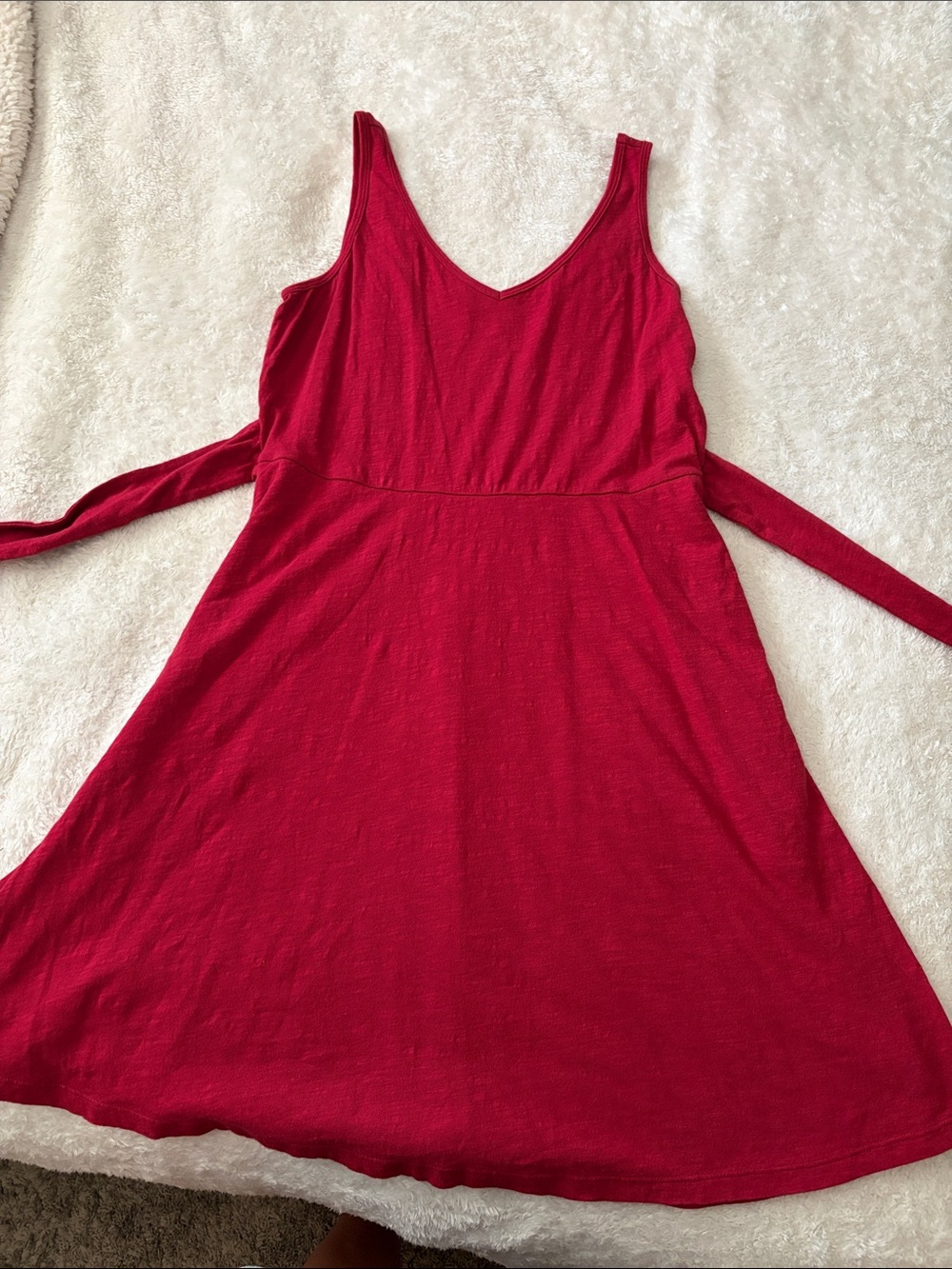 LOFT Red Sleeveless V-Neck Tie-Waist Mini Dress